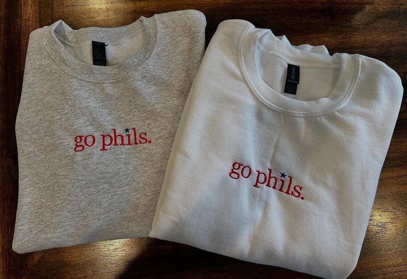 Grey and white crewnecks embroidered go phils. in red